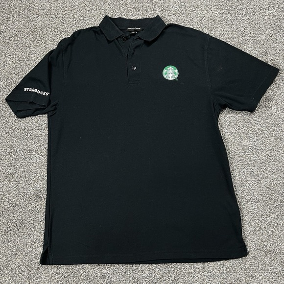 Starbucks Polo Mens M Black Shirt Employee Uniform Barista Coffee Embroidered - Picture 1 of 9
